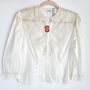 Vintage Sheila June Lace Sheer Button Front Top 36 Swiss Fabric New w/ Tag NWT